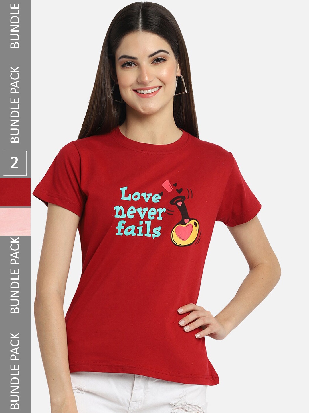 

BAESD Pack Of 2 Typographic Printed Cotton T-shirt, Red