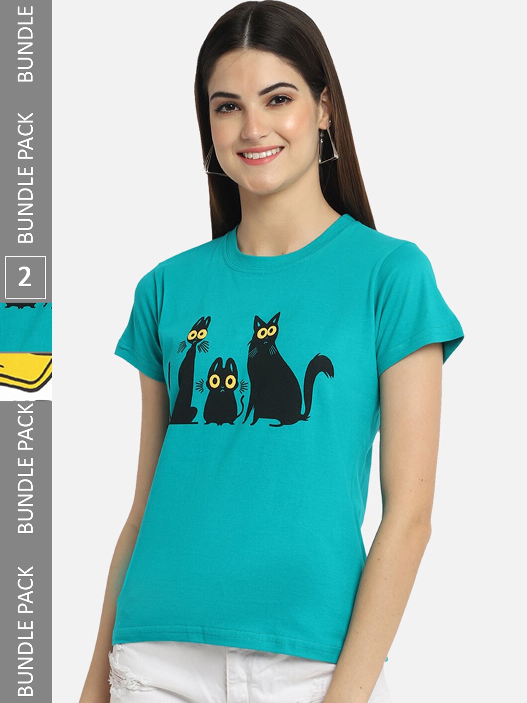 

BAESD Pack Of 2 Printed Cotton T-Shirts, Turquoise blue