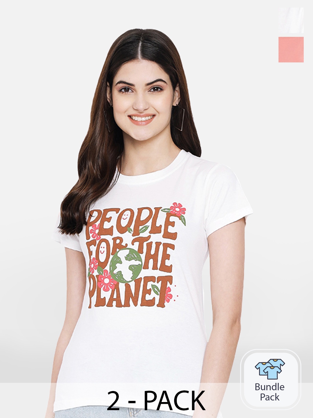 

BAESD Pack Of 2 Typography Printed Cotton T-Shirt, White