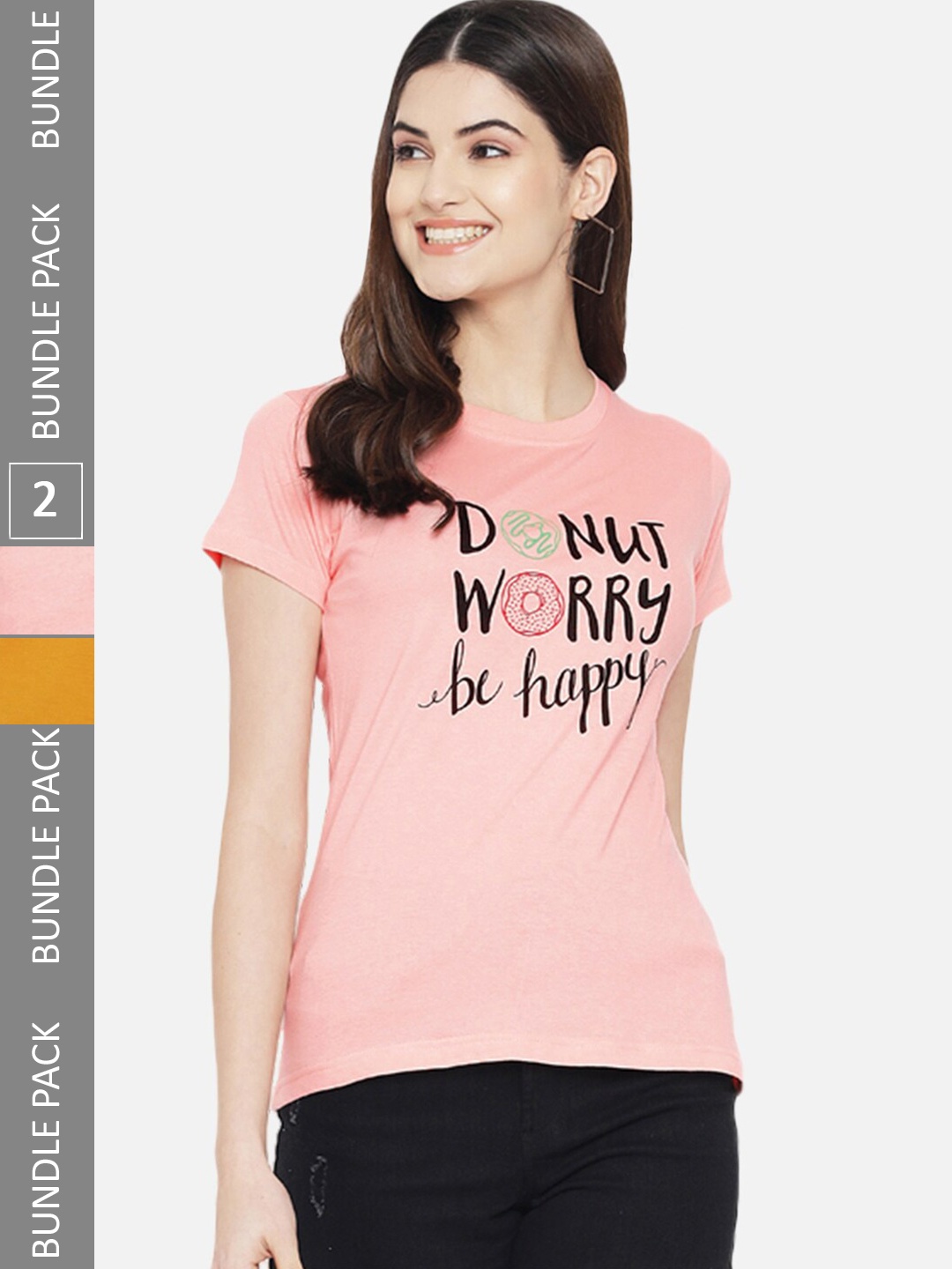 

BAESD Pack Of 2 Typographic Printed Cotton T-shirt, Pink