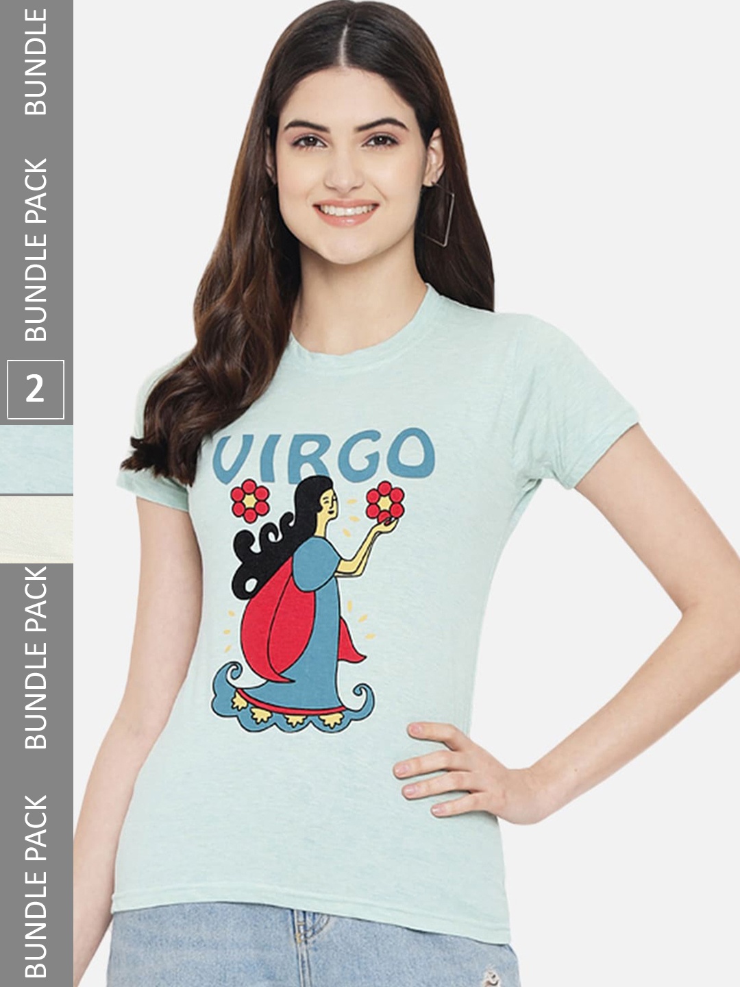 

BAESD Pack Of 2 Printed Cotton T-shirt, Teal