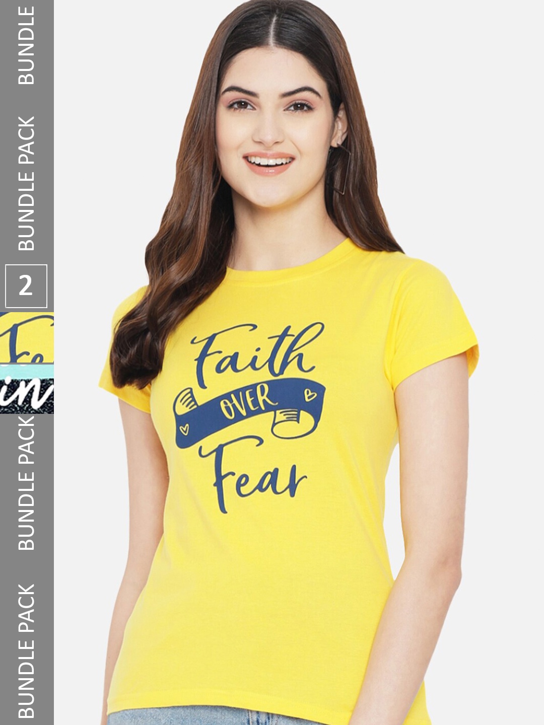 

BAESD Pack Of 2 Typography Printed Cotton T-Shirt, Yellow