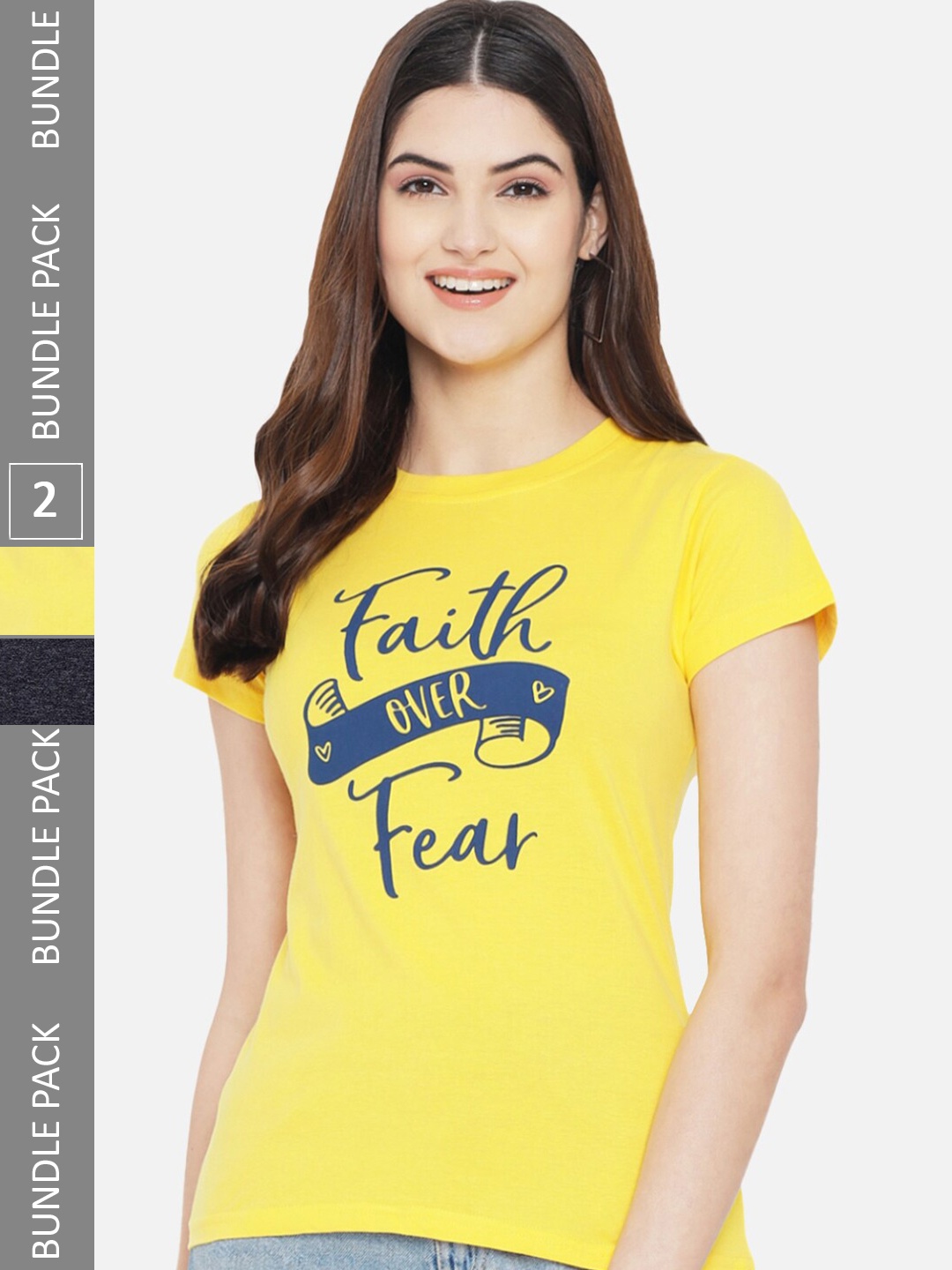 

BAESD Pack Of 2 Typography Printed Cotton T-shirts, Yellow