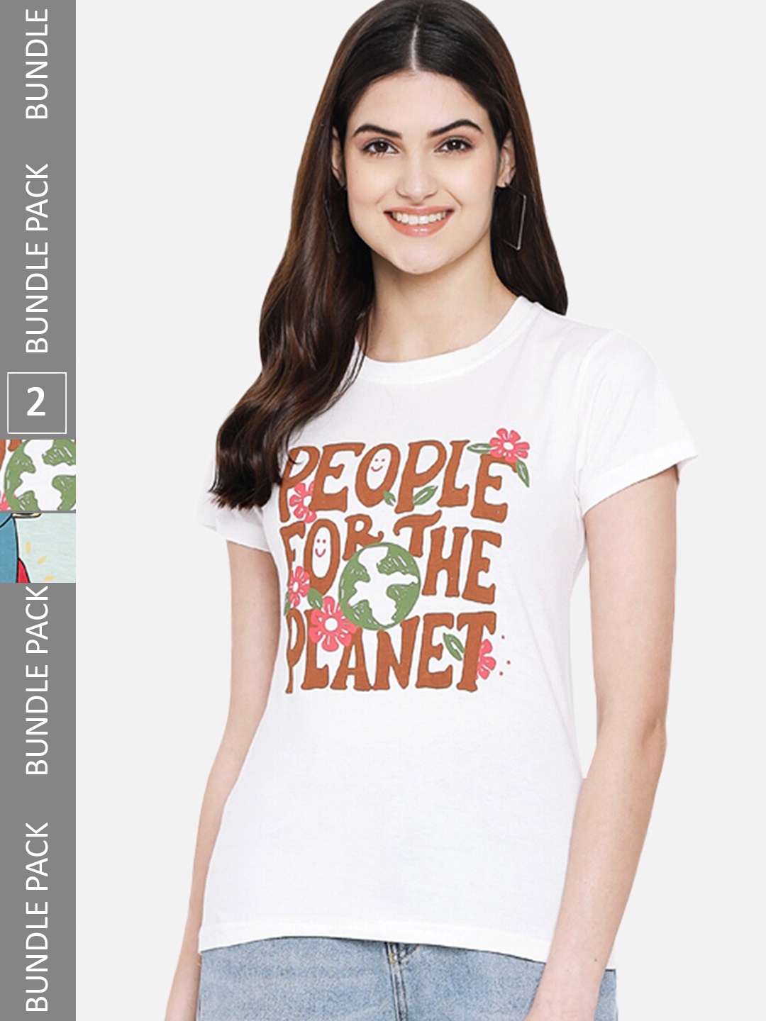 BAESD Pack Of 2 Printed Cotton T-Shirts, White