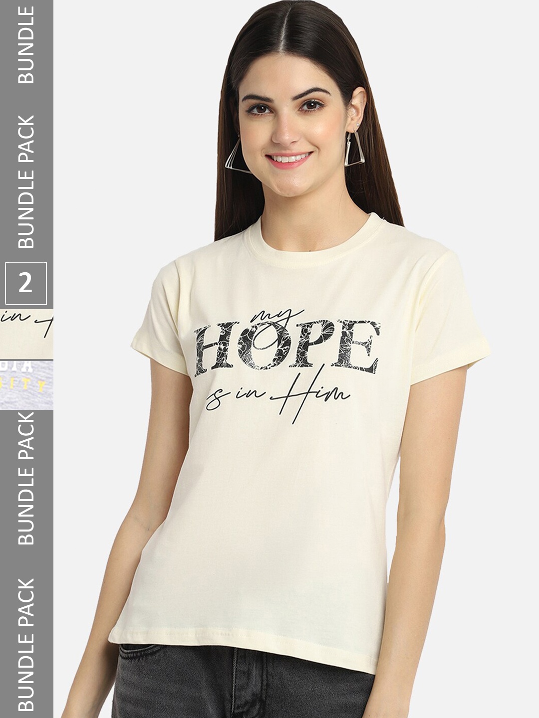 

BAESD Pack Of 2 Printed Cotton T-shirt, Off white