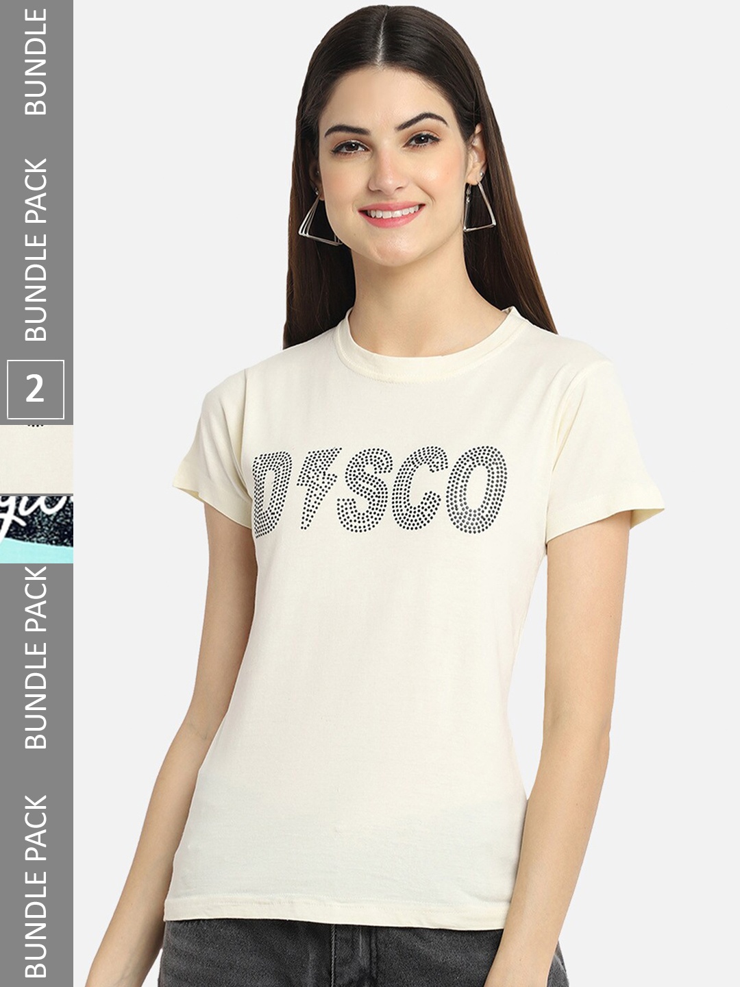 

BAESD Pack of 2 Typography Printed Cotton T-shirt, Cream