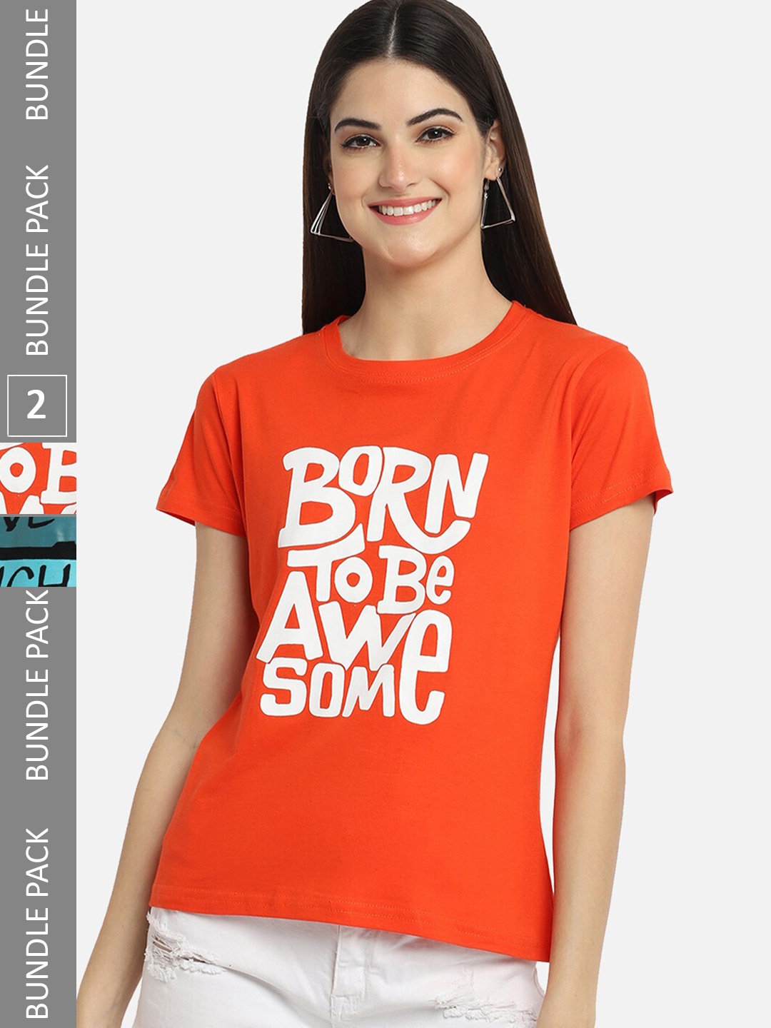 

BAESD Pack of 2 Typography Printed Cotton T-shirt, Orange
