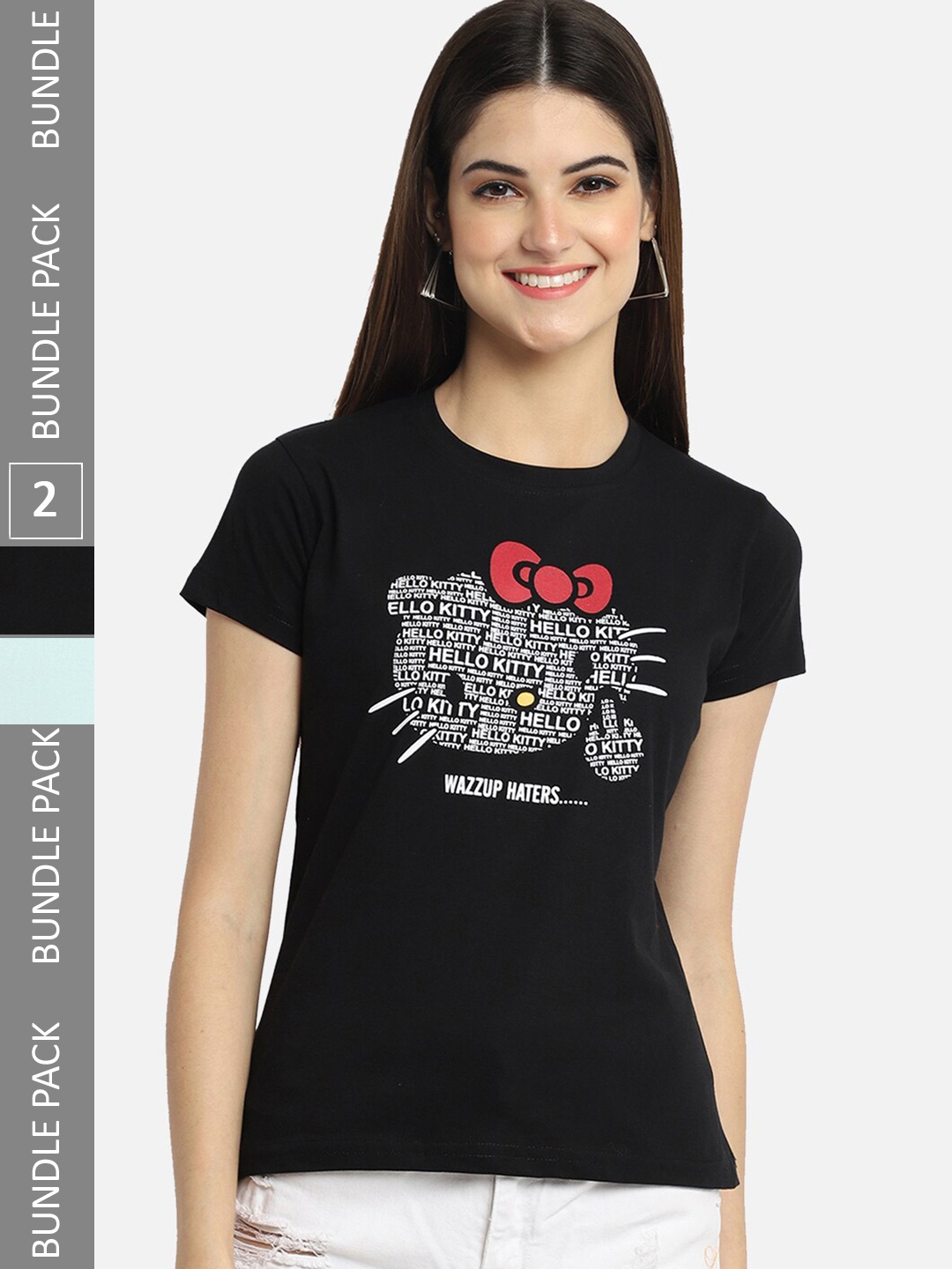 

BAESD Pack of 2 Typography Printed Cotton T-shirt, Black
