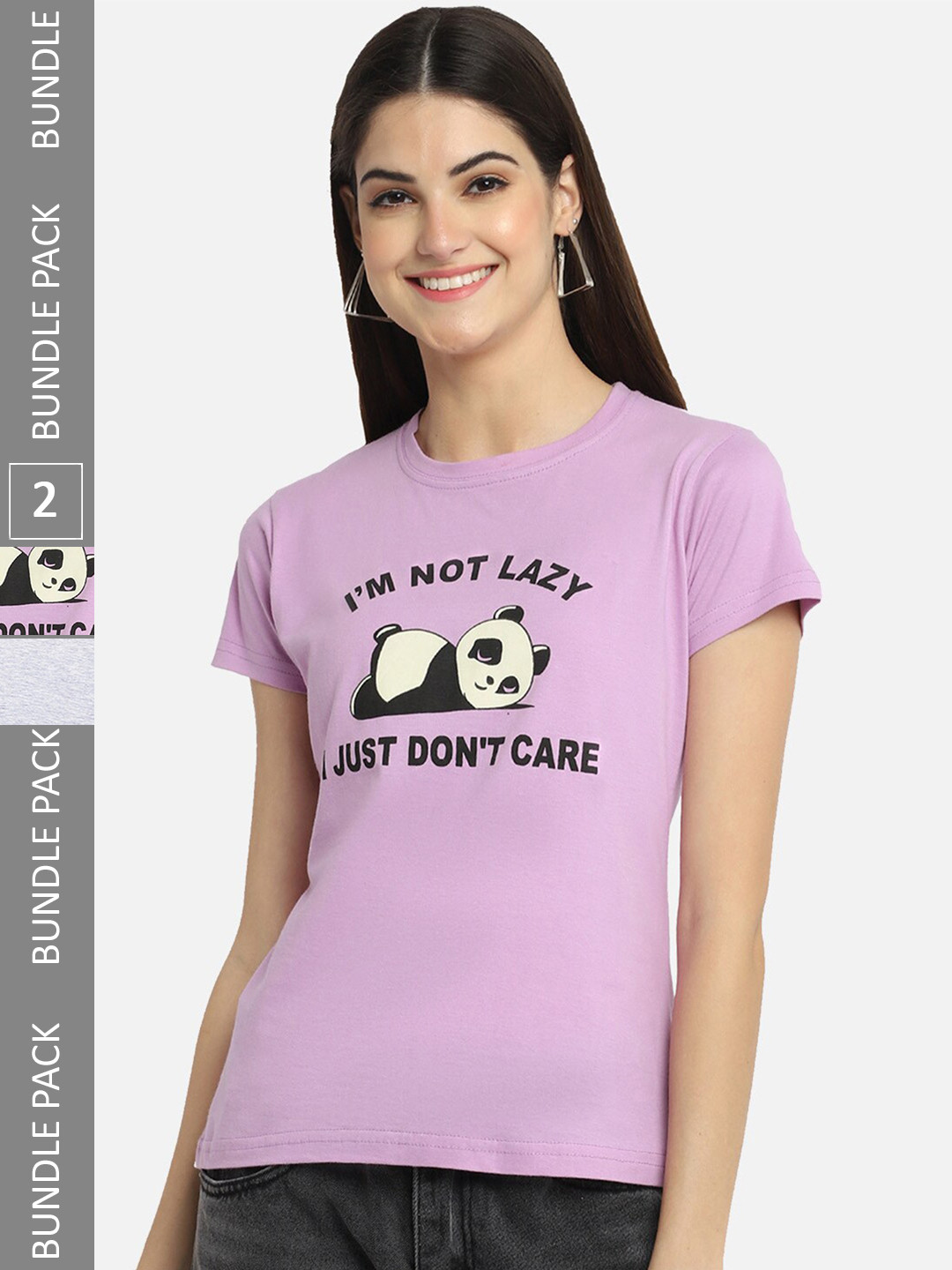 

BAESD Pack Of 2 Panda Printed Cotton T-shirt, Lavender