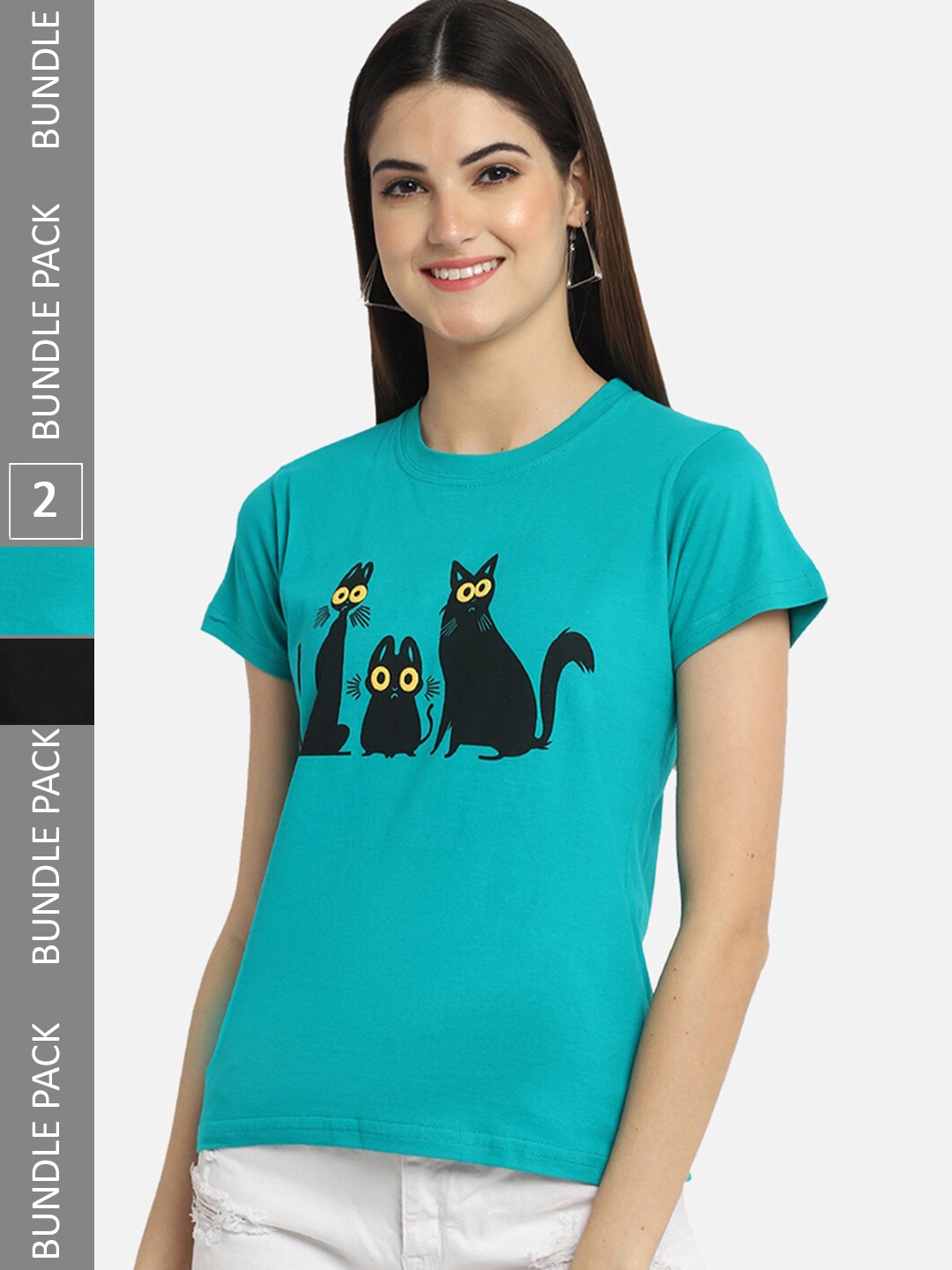 

BAESD Pack Of 2 Graphic Printed Cotton T-shirt, Teal
