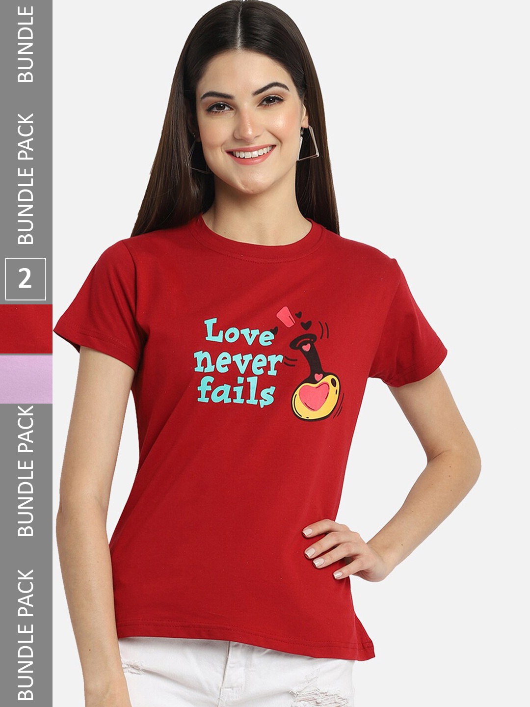 BAESD Pack of 2 Typography Printed Cotton T-shirt, Red