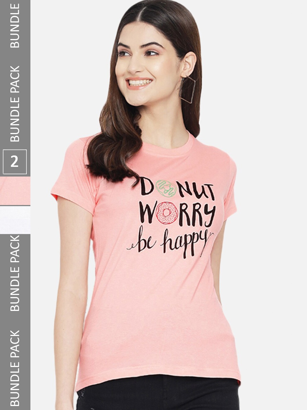 

BAESD Pack Of 2 Typography Printed Cotton T-Shirt, Peach