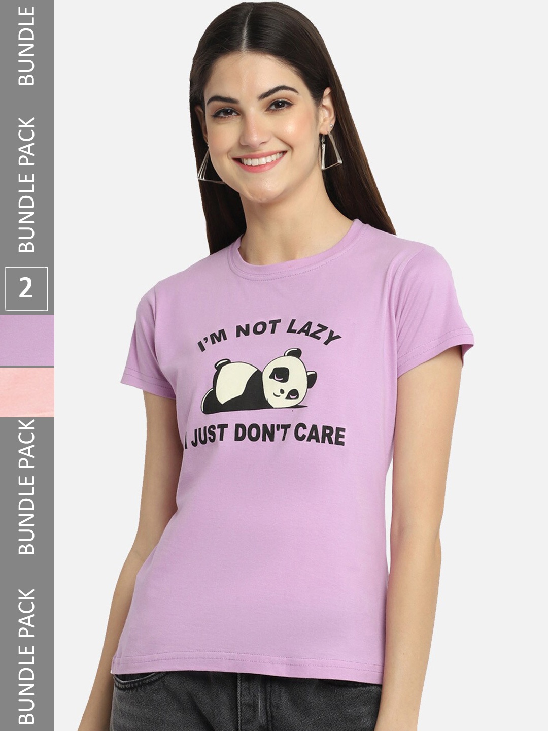 

BAESD Pack Of 2 Typography Printed Cotton T-shirt, Lavender
