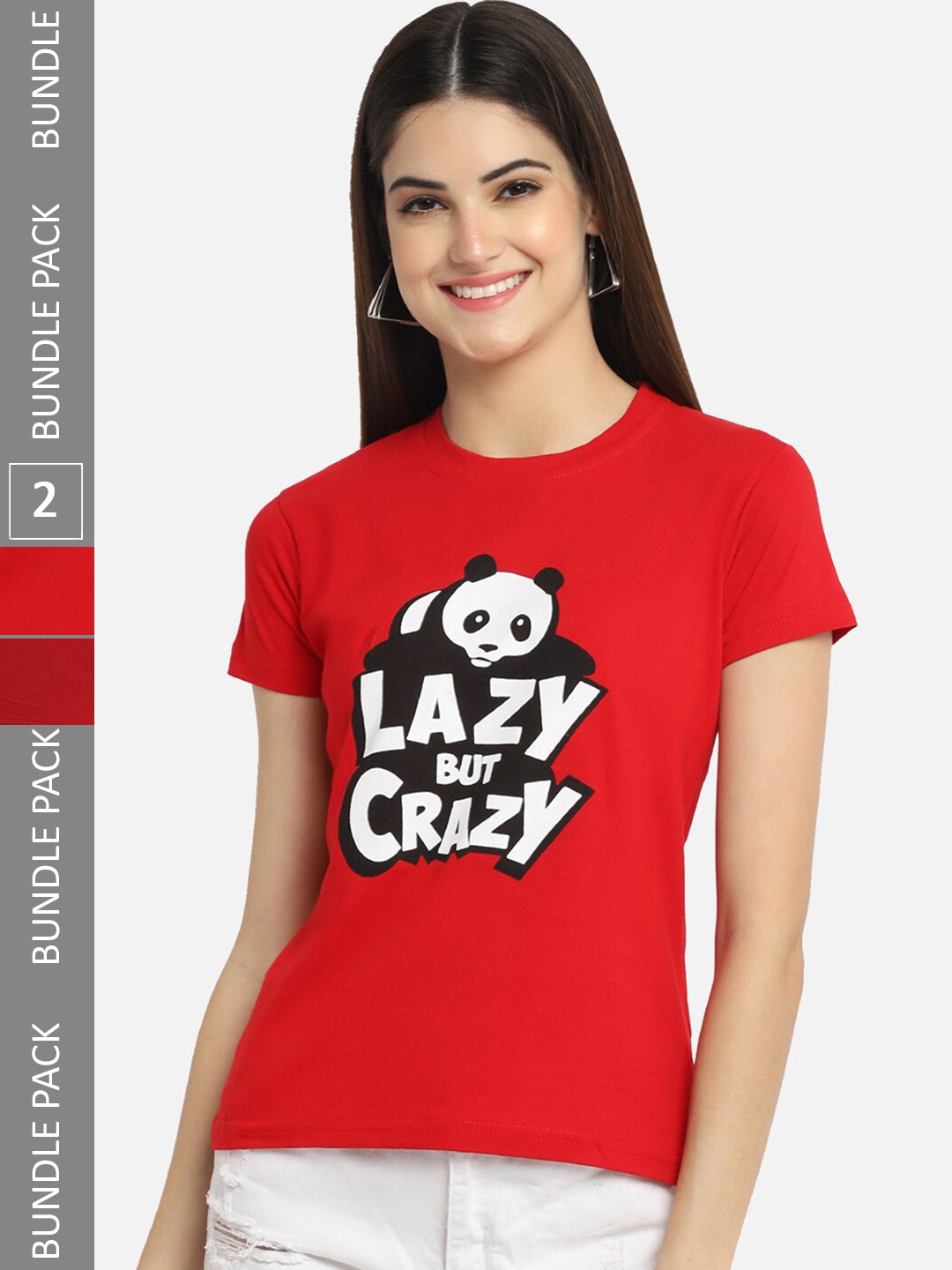 

BAESD Pack of 2 Typography Printed Cotton T-shirt, Red