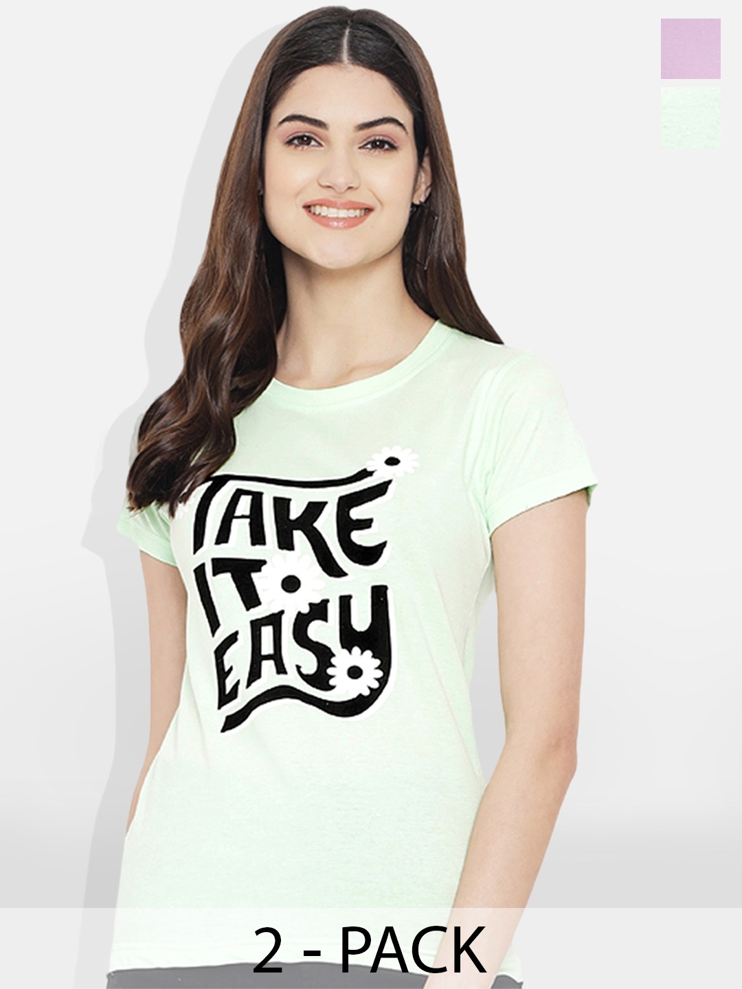 BAESD Women Multicoloured Typography 2 Printed Applique T-shirt, Multi