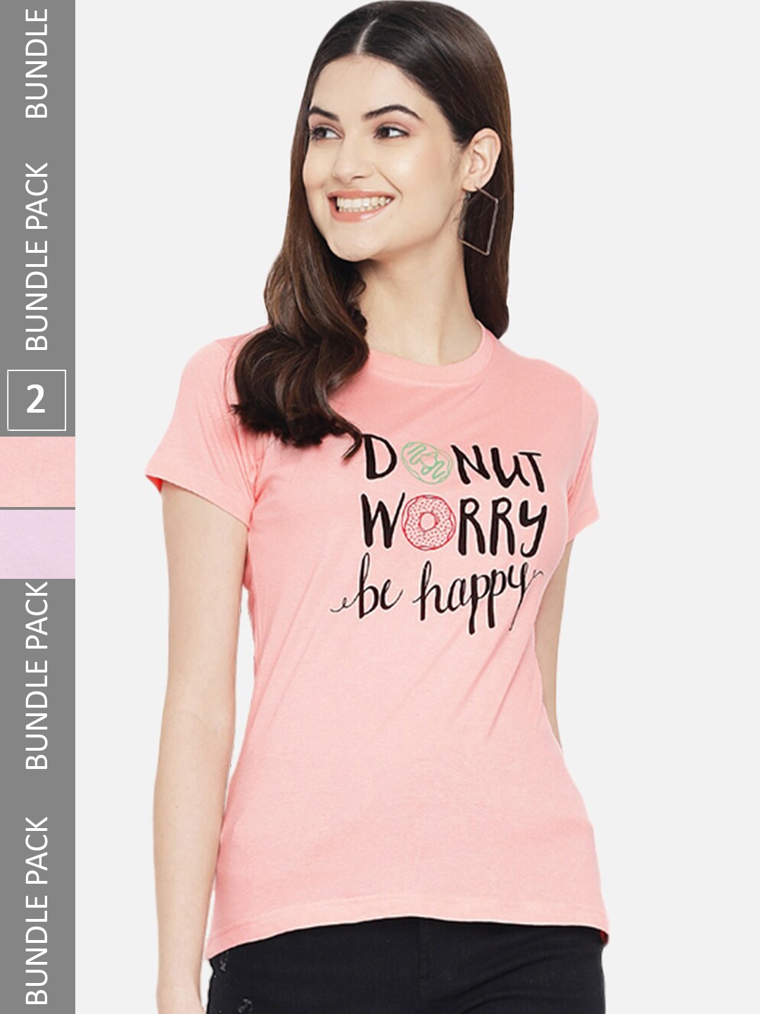 

BAESD Pack Of 2 Typography Printed Cotton T-shirt, Peach
