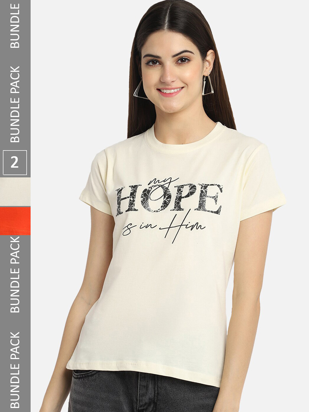 

BAESD Pack Of 2 Typography Printed Cotton T-Shirt, Beige