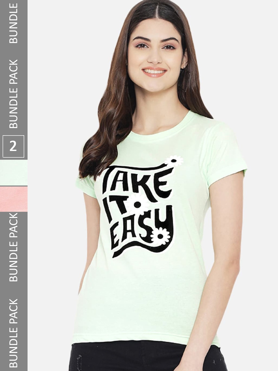 

BAESD Pack of 2 Typography Printed Cotton T-shirt, Green