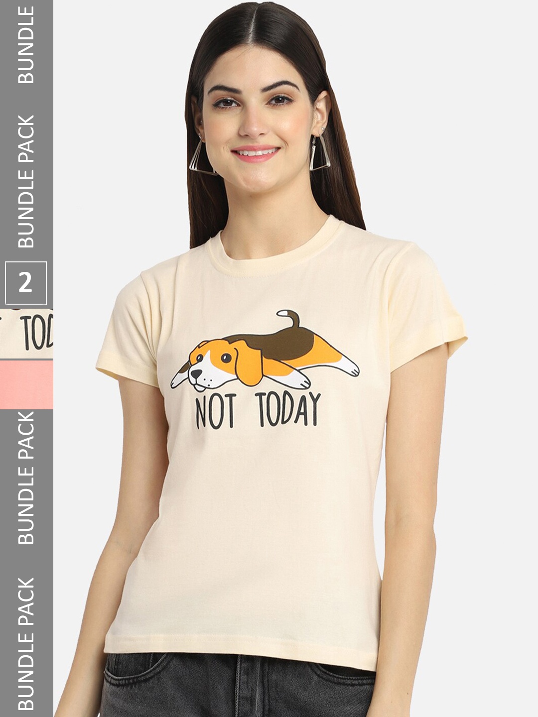 

BAESD Pack Of 2 Graphic Printed Cotton T-shirt, Cream