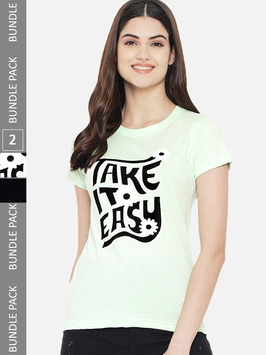 

BAESD Pack Of 2 Printed Round Neck Cotton Regular T-shirt, Off white