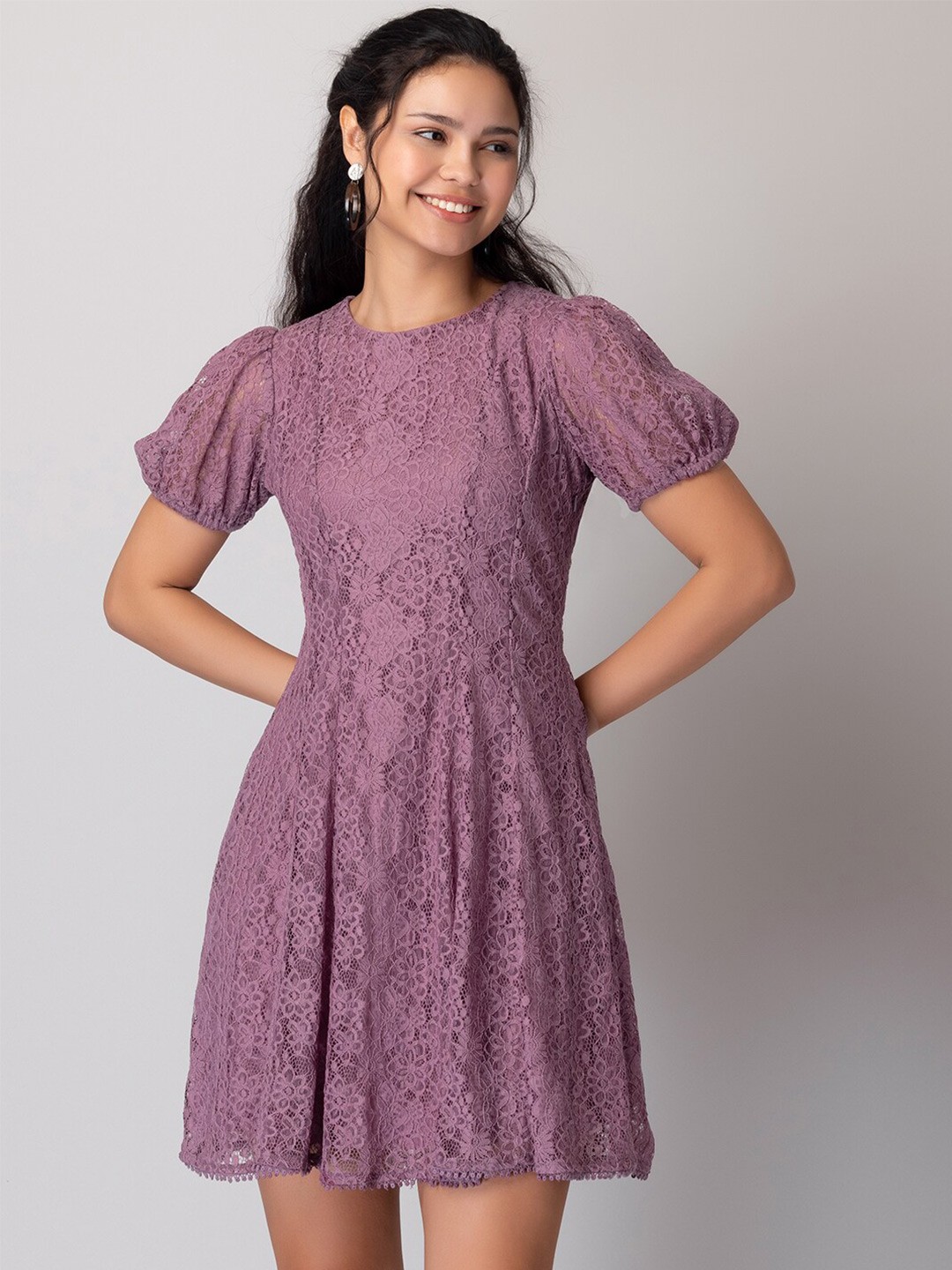 

FabAlley Self Design Fit & Flare Dress, Purple
