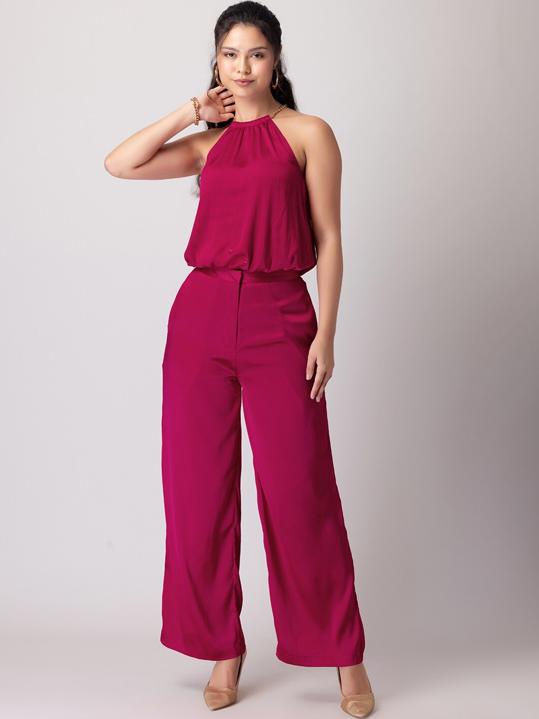 

FabAlley Pink Halter Neck Top with Trousers