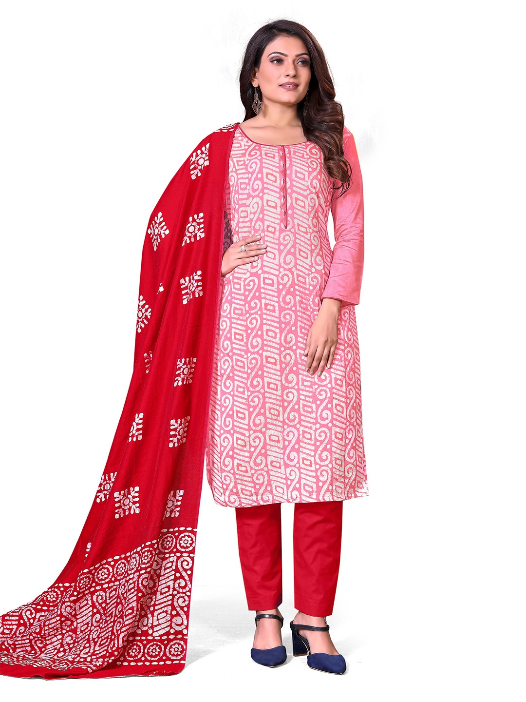 

MANVAA Printed Pure Cotton Unstitched Dress Material, Pink