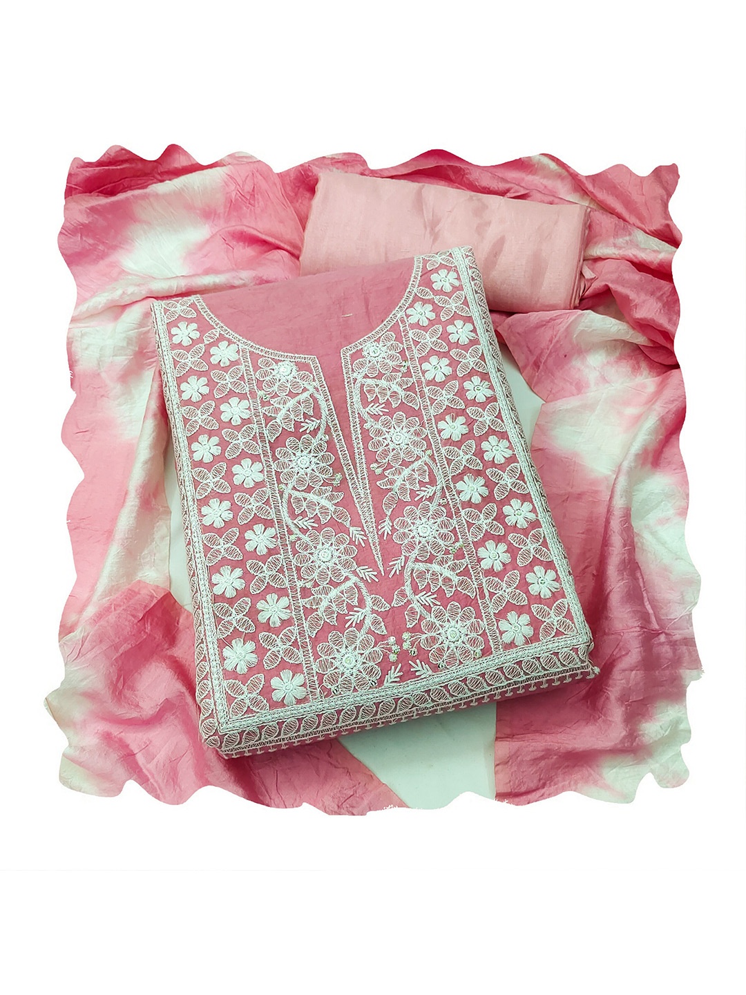 

MANVAA Floral Embroidered Unstitched Dress Material, Pink