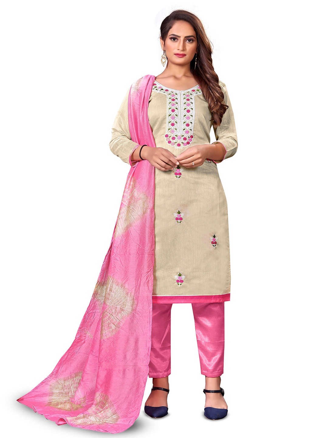 

MANVAA Embroidered Unstitched Dress Material, Off white