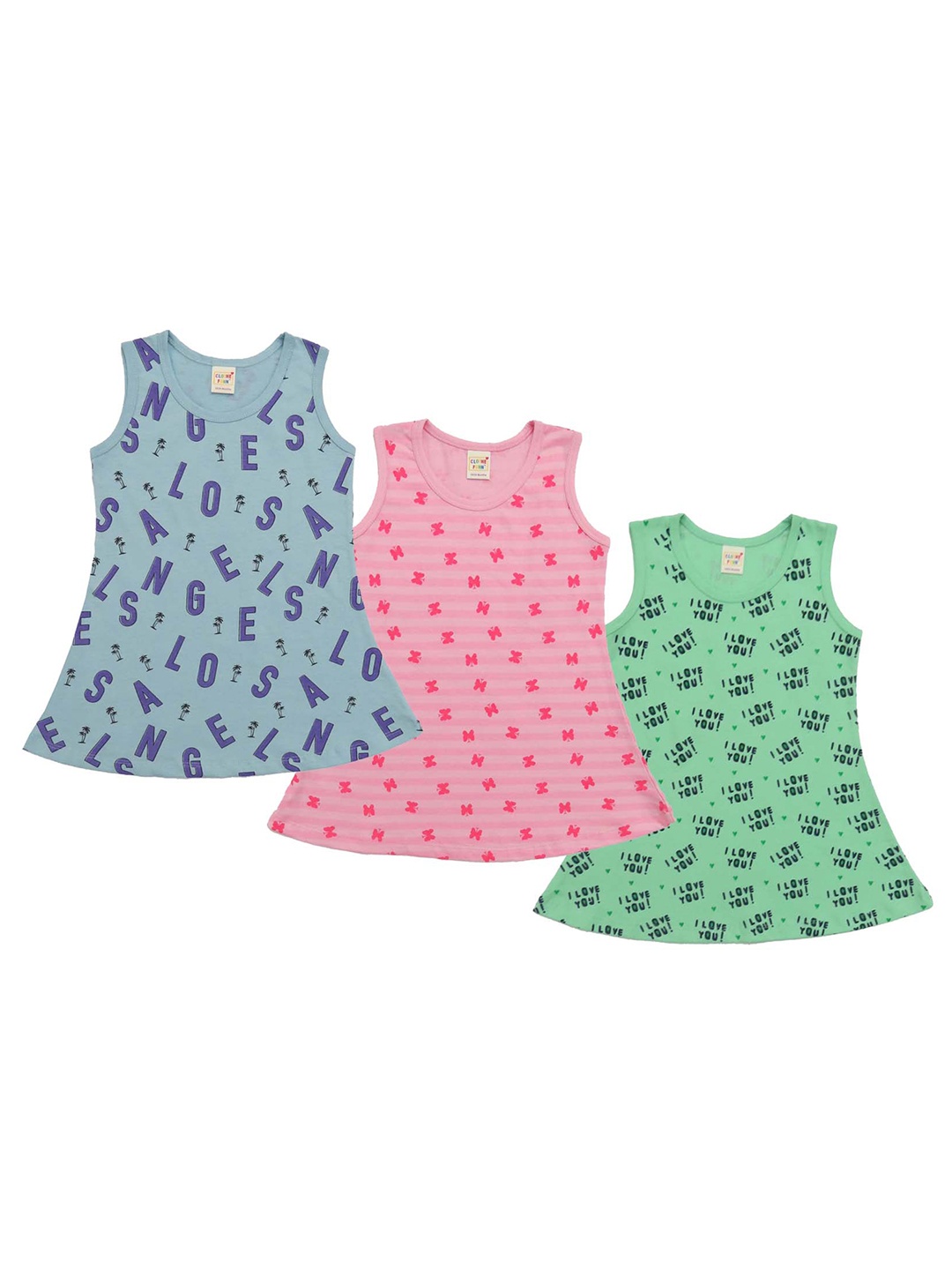 

Clothe Funn Pack Of 3 Conversational Printed A-Line Dress, Blue