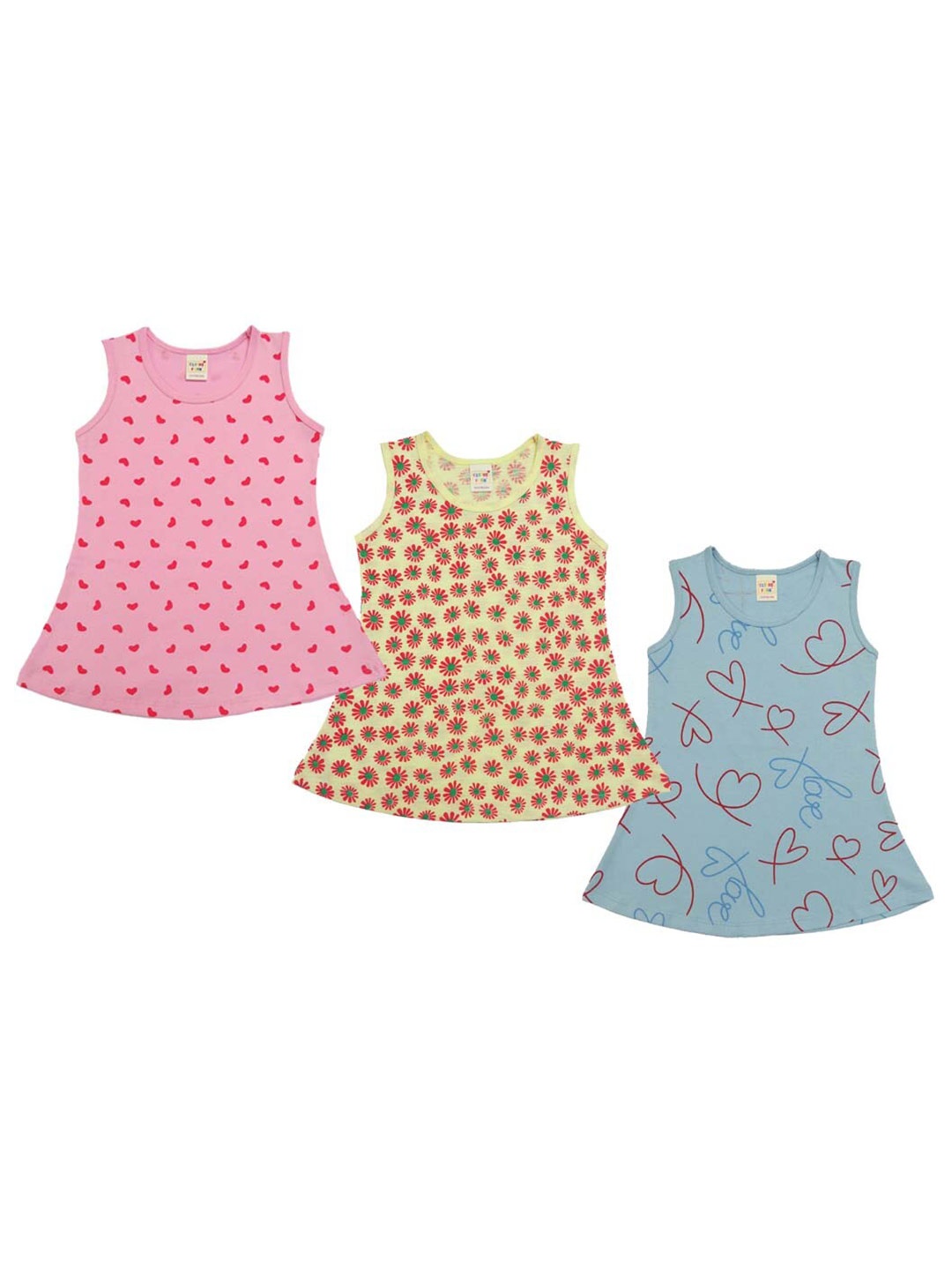 

Clothe Funn Pack Of 3 Conversational Printed Cotton A-Line Dress, Pink