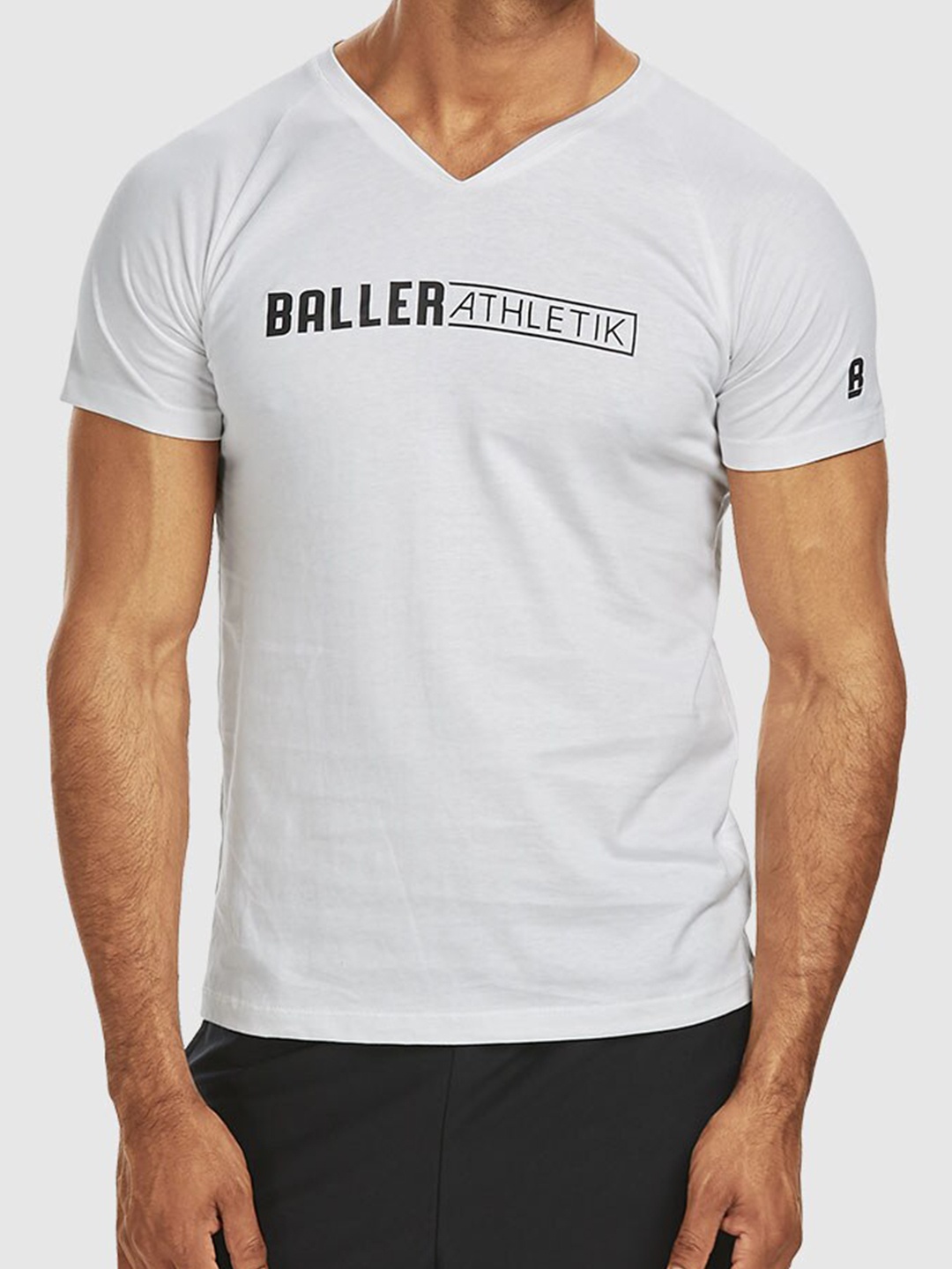 

Baller Athletik Typography Printed V-Neck T-shirt, White