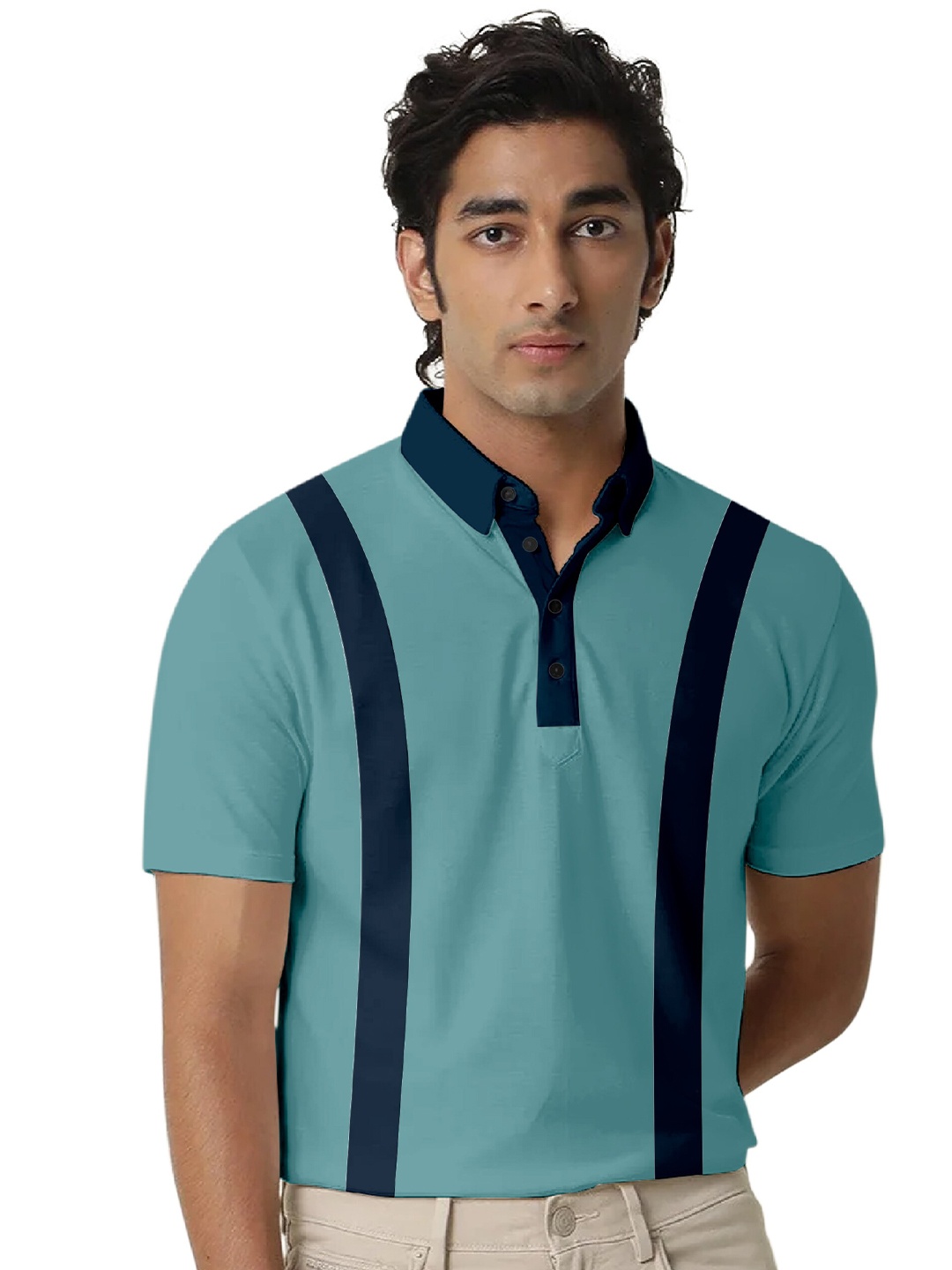 

FTX Striped Polo Collar T-shirt, Blue