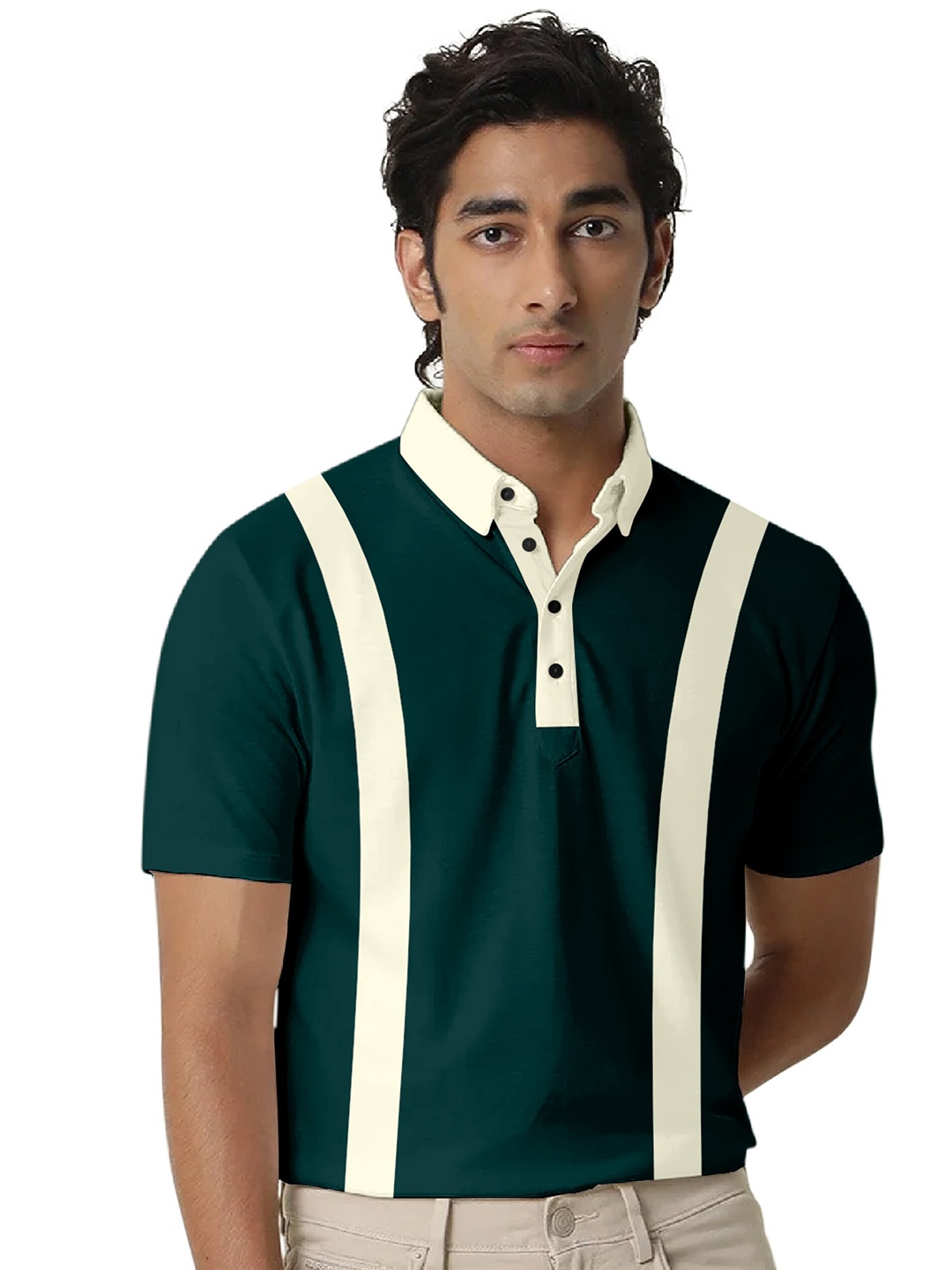 

FTX Striped Polo Collar T-shirt, Green