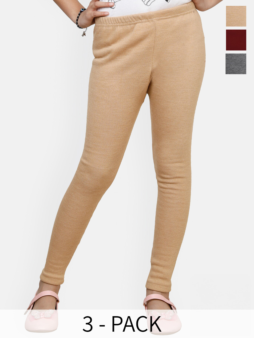 

BAESD Pack Of 3 Ankle Length Woolen Leggings, Beige