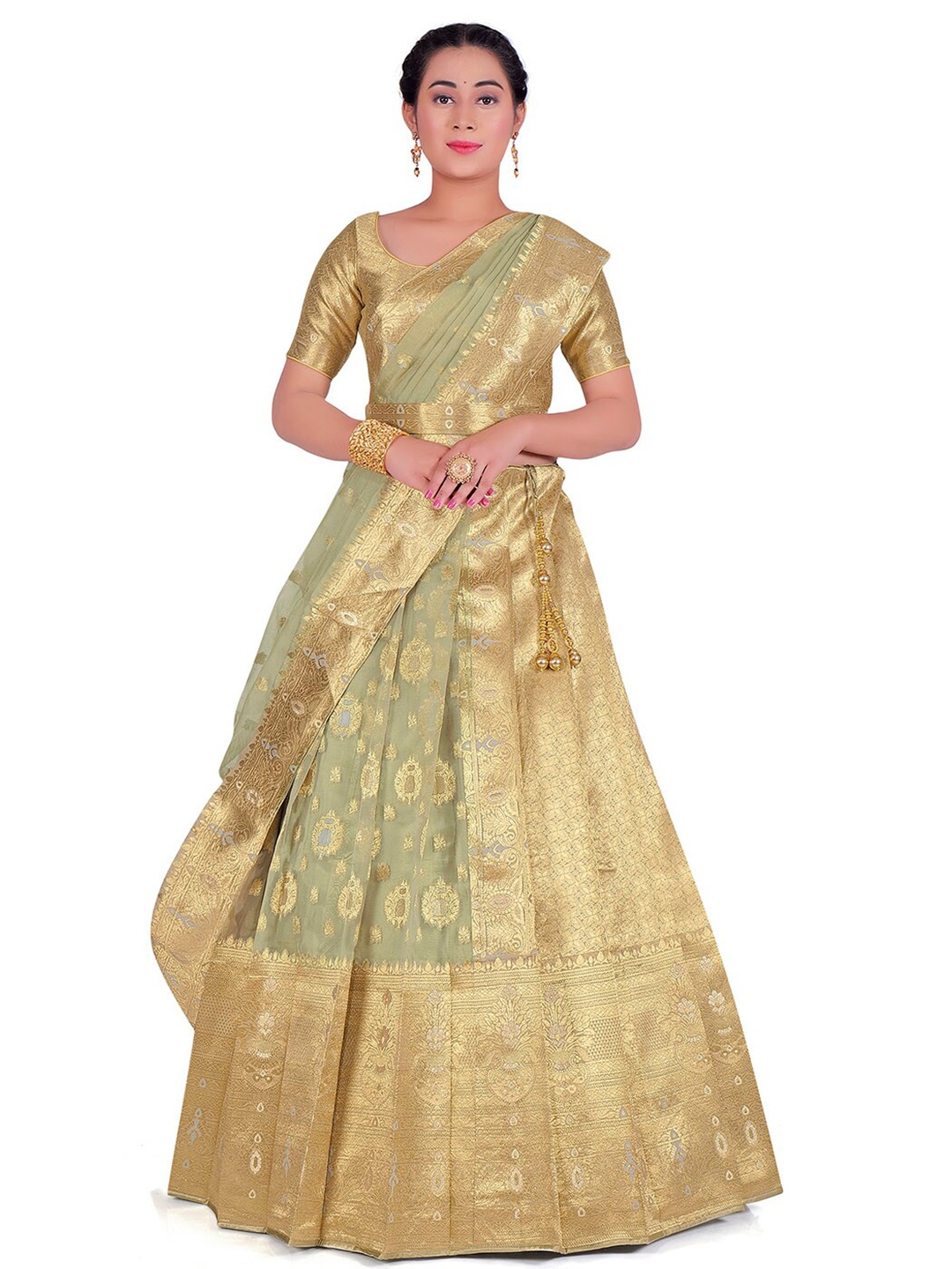 

HALFSAREE STUDIO Semi-Stitched Lehenga & Unstitched Blouse With Dupatta, Grey