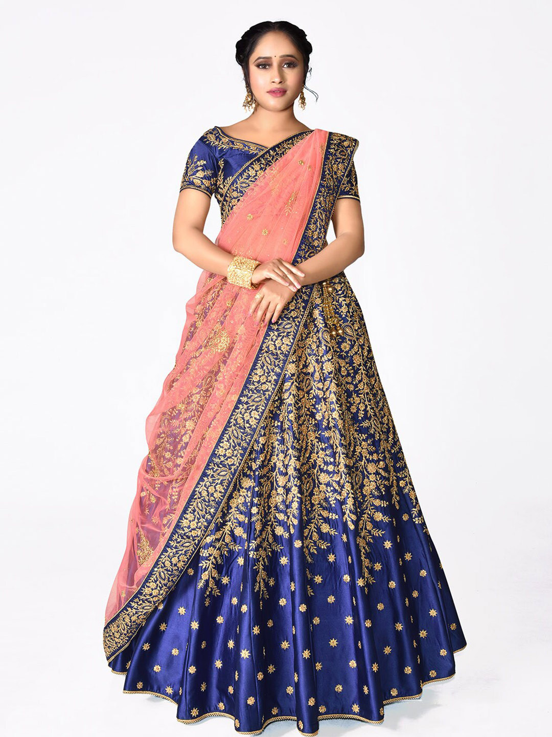 

HALFSAREE STUDIO Semi-Stitched Lehenga & Unstitched Blouse With Dupatta, Blue