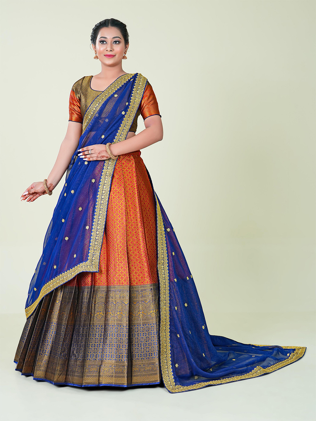 

HALFSAREE STUDIO Semi-Stitched Lehenga & Unstitched Blouse With Dupatta, Red
