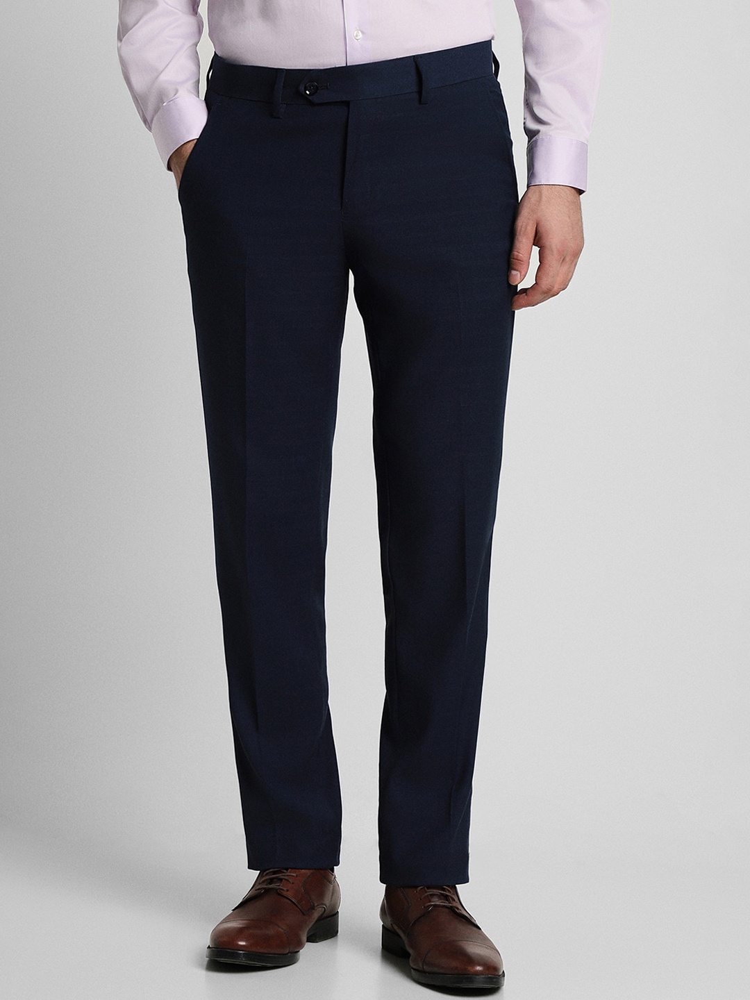 

Peter England Elite Men Slim Fit Mid-Rise Formal Trousers, Navy blue