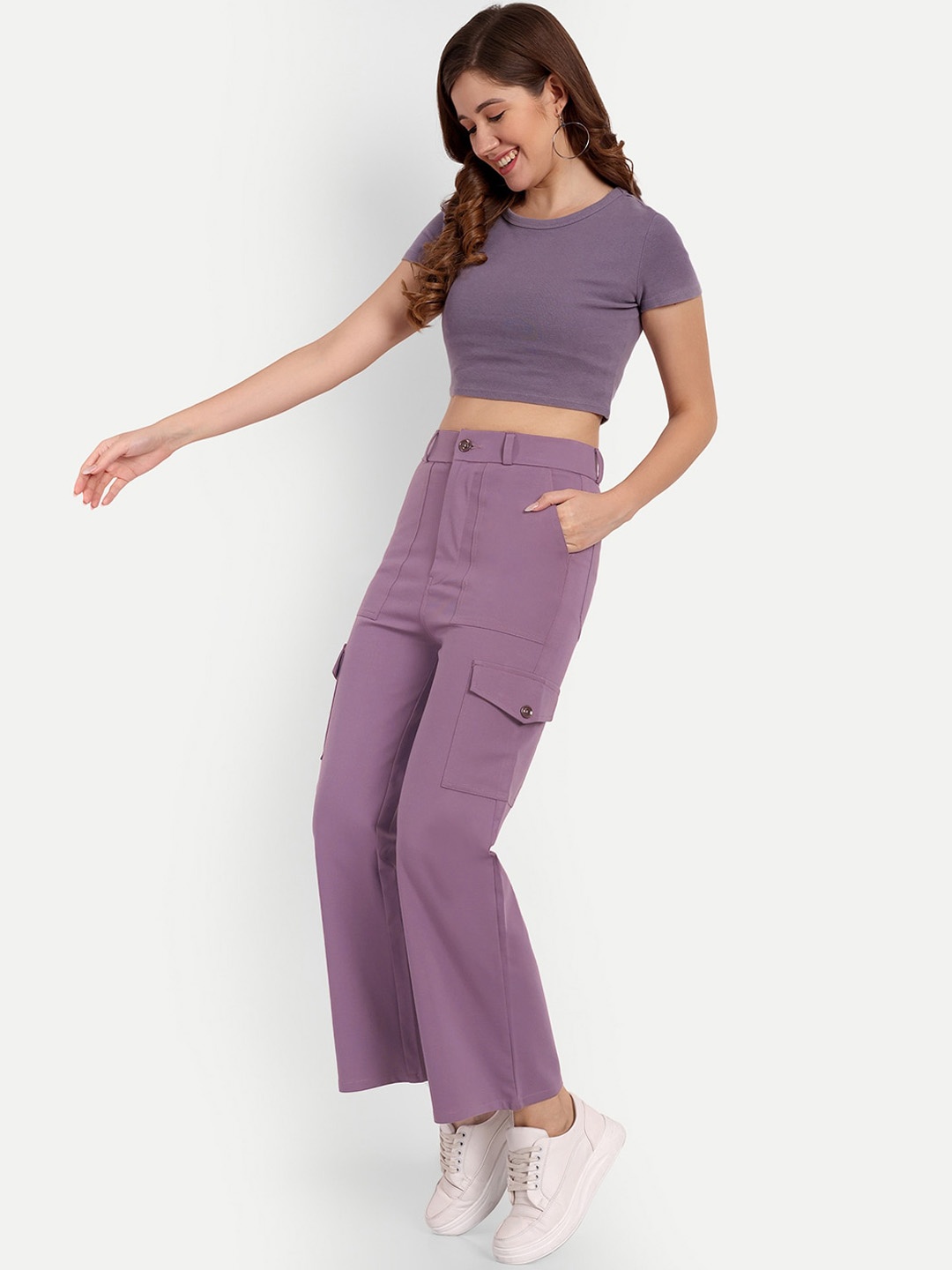 

Next One Women Smart Straight Fit High-Rise Easy Wash Trousers, Violet