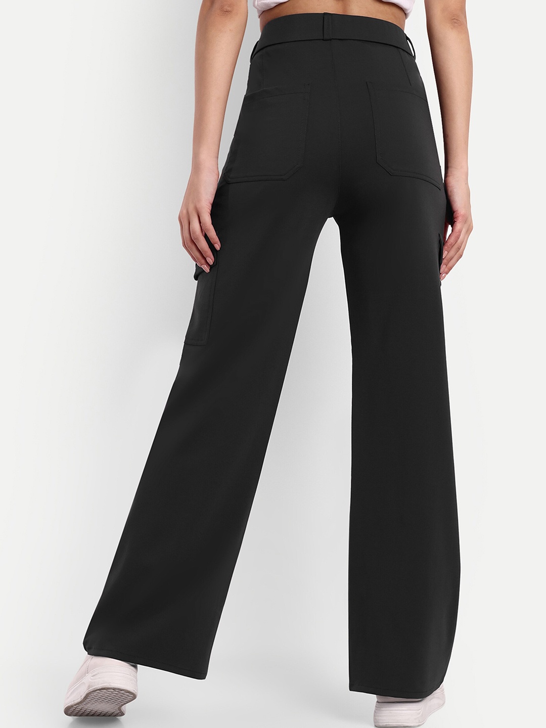 

Next One Women Smart Straight Fit High-Rise Easy Wash Cargos Trousers, Grey