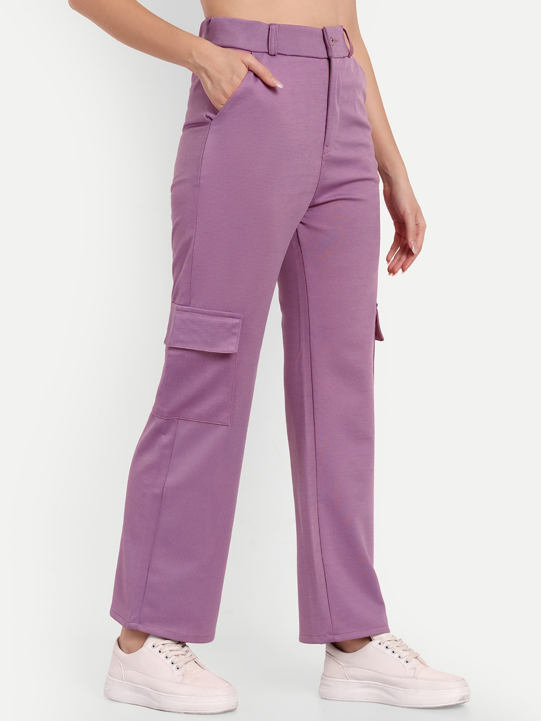 

BROADSTAR Women Smart Straight Fit High-Rise Easy Wash Stretchable Cargo Trousers, Violet
