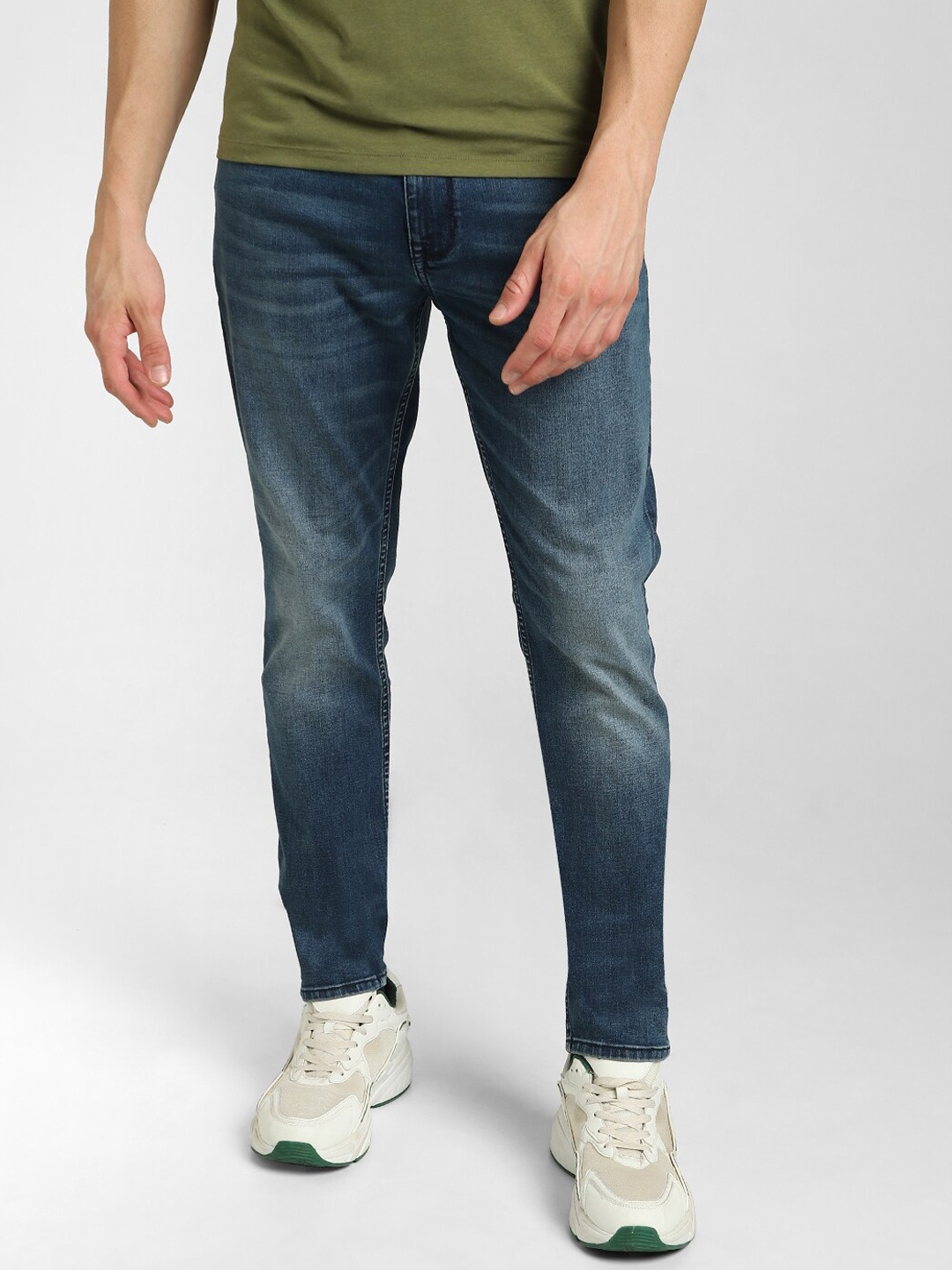 

Jack & Jones Men Mid Rise Slim Fit Clean Look Heavy Fade Stretchable Jeans, Blue