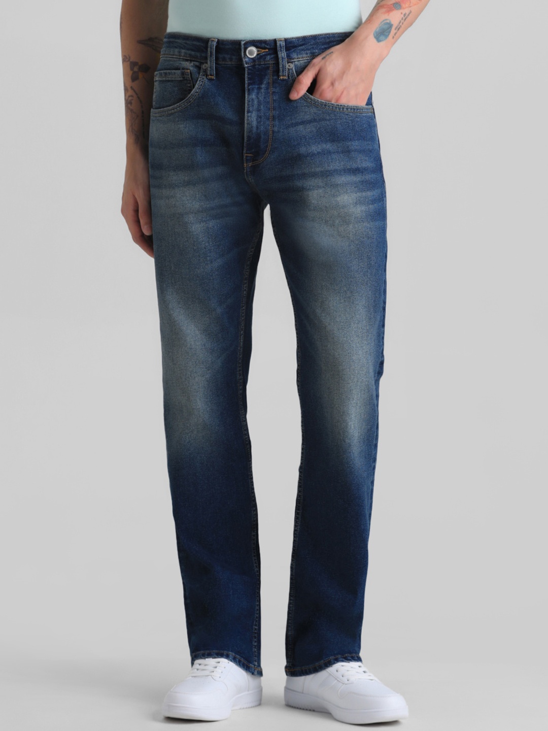 

Jack & Jones Men Bootcut Mid Rise Heavy Fade Stretchable Jeans, Blue