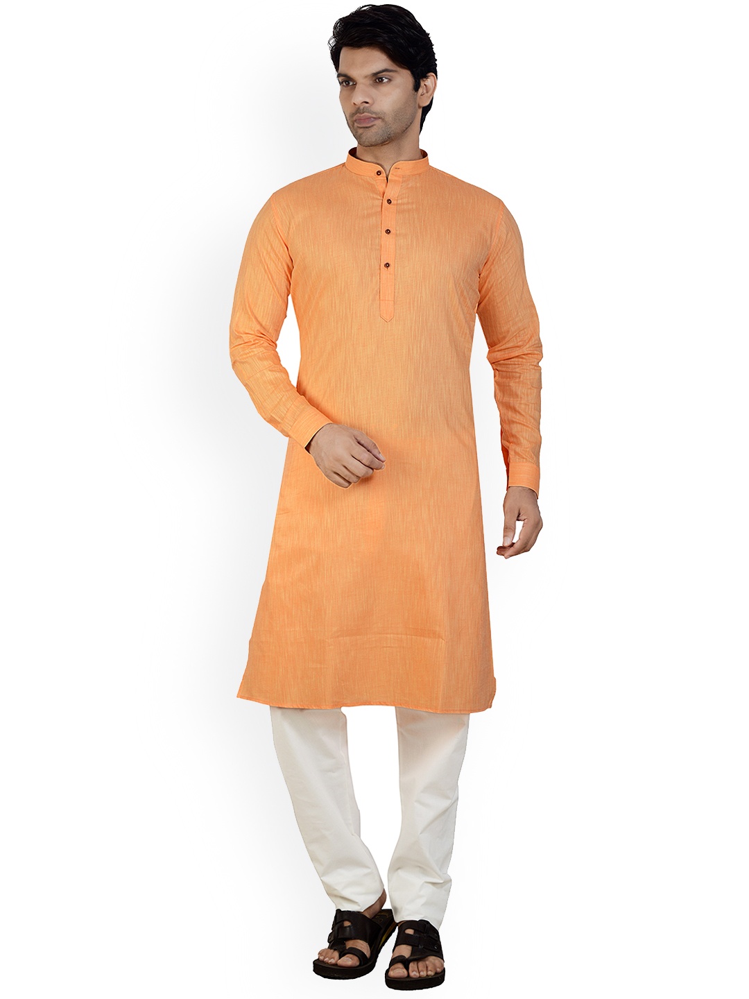 

ARRUGA Mandarin Collar Kurta With Pyjamas, Orange