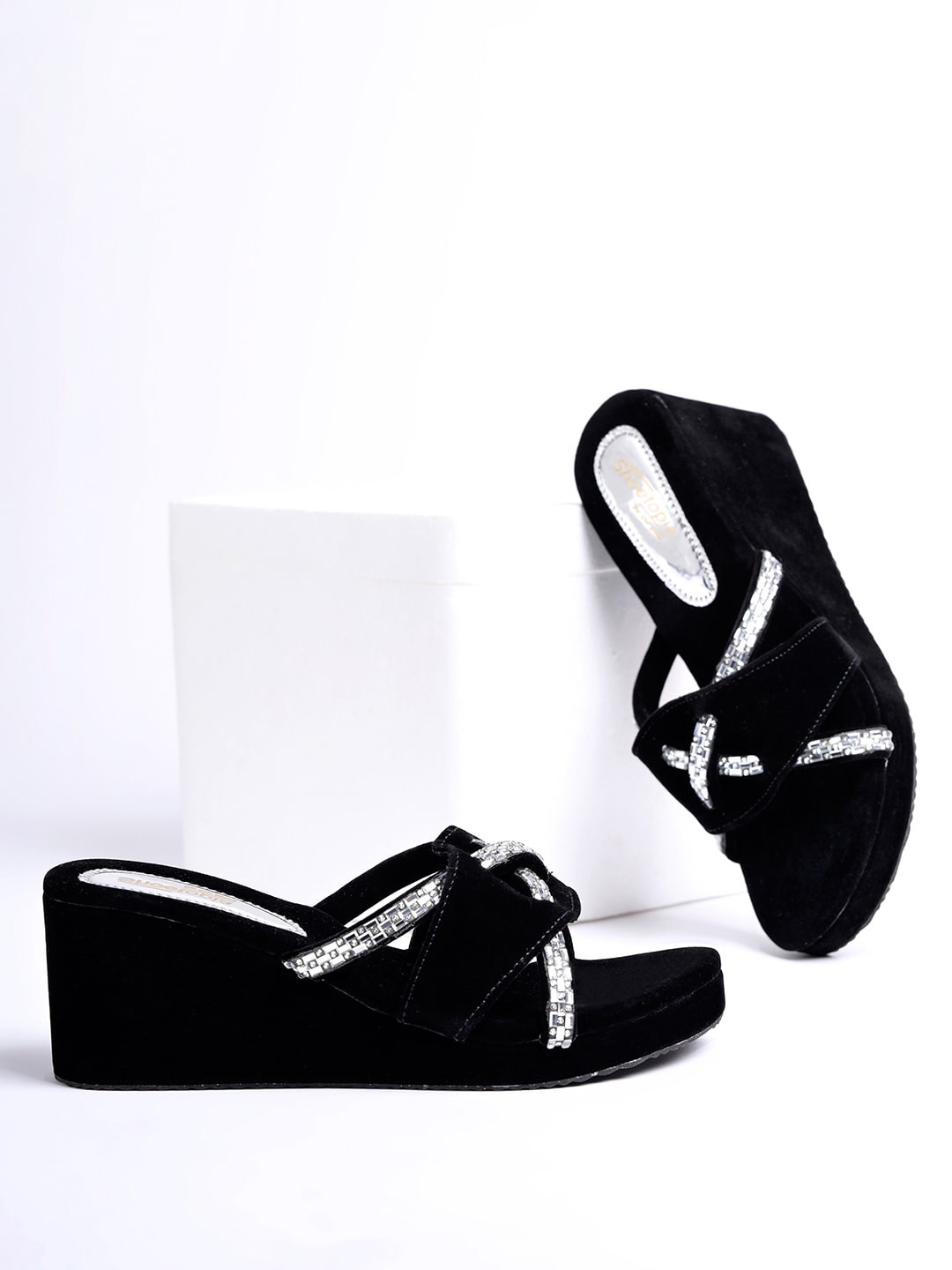 

Shoetopia Embellished Suede Party Wedge Heels, Silver