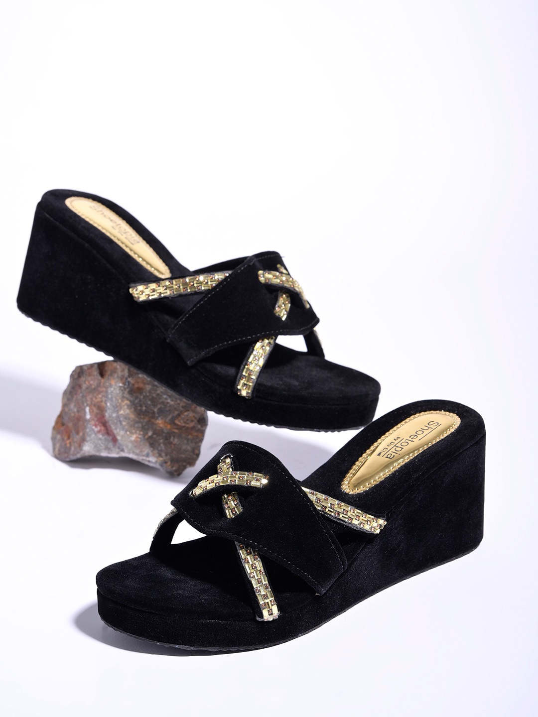 

Shoetopia Embellished Suede Party Wedge Heels, Gold