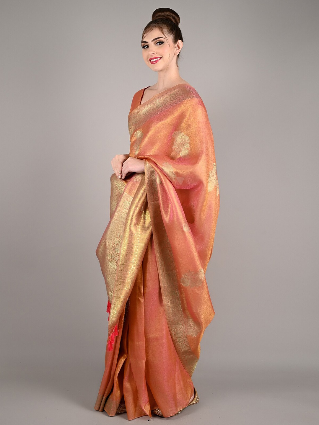 

ODETTE Woven Design Zari Saree, Orange