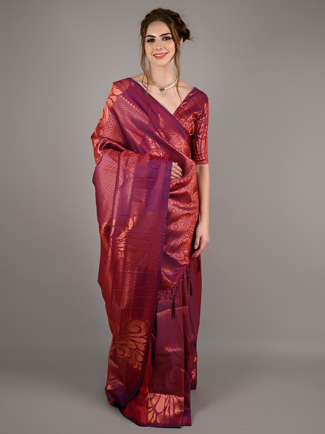 

ODETTE Woven Design Zari Saree, Purple