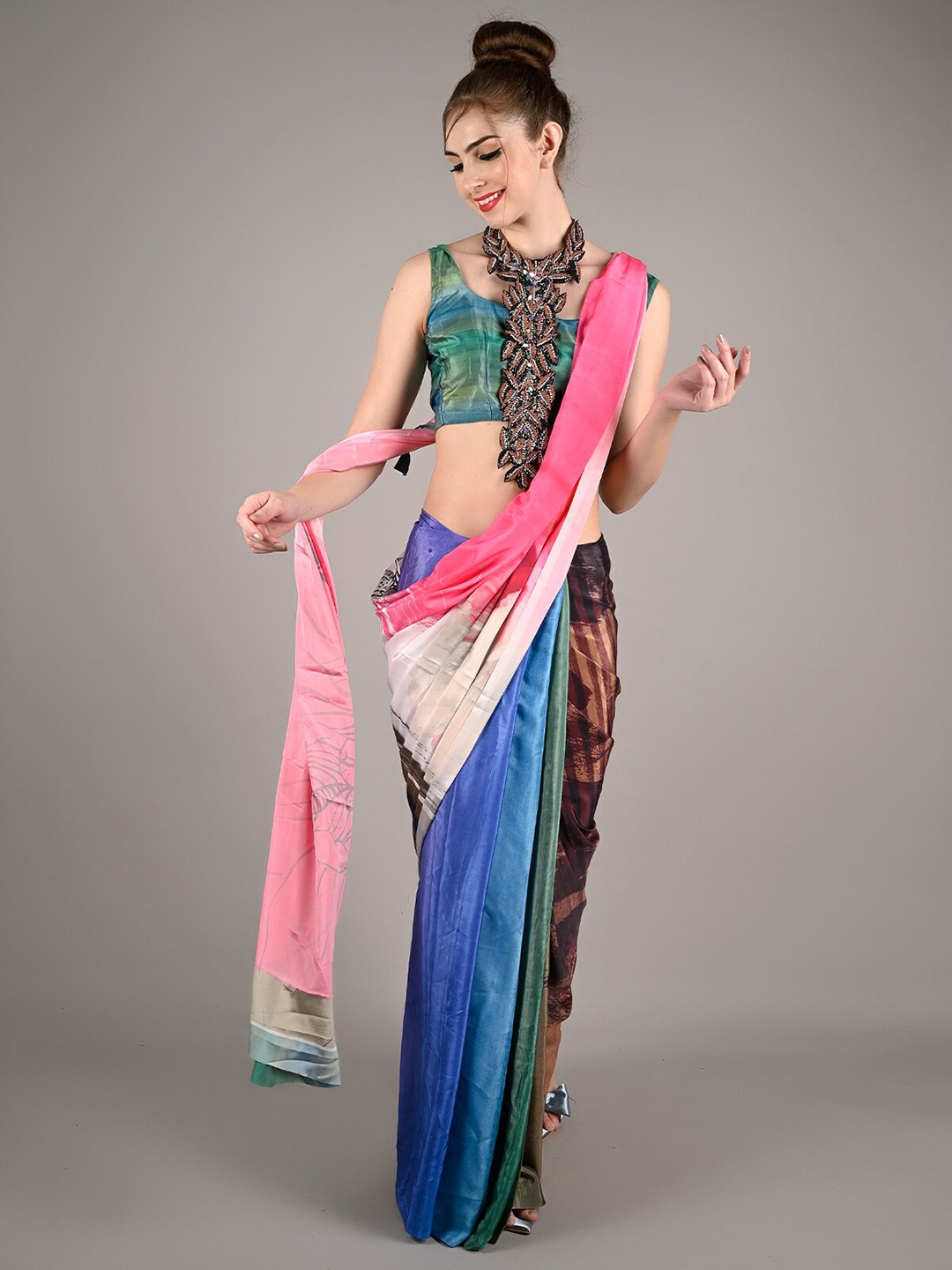 

ODETTE Tie and Dye Saree, Blue